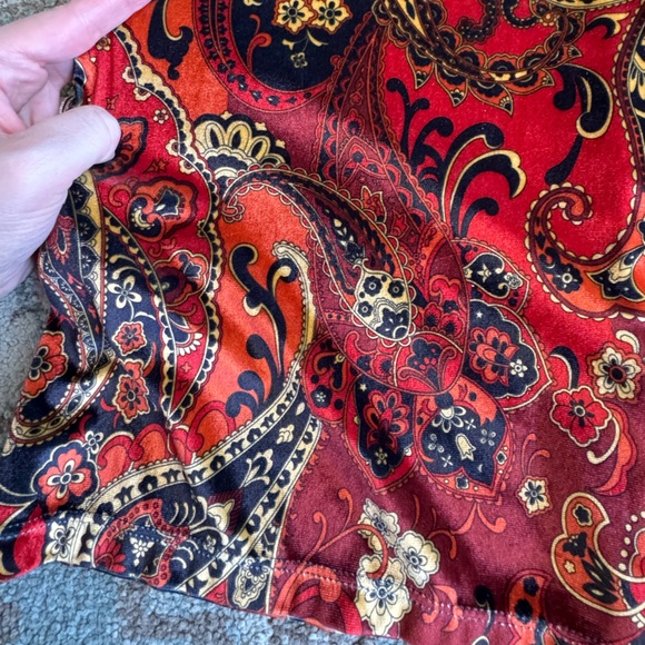 Novella Royale Paisley Velvet Janis Pants L Red Brown Mid Rise Bell Wide Leg - Picture 6 of 8